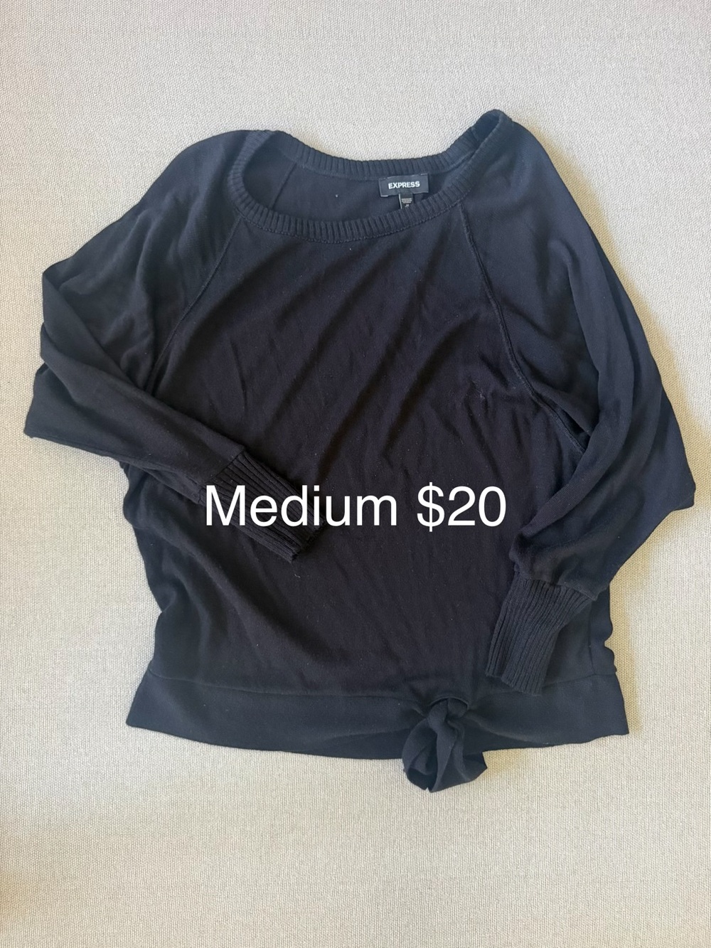 Express Black Crewneck Tie-Hem Sweater